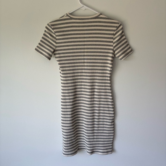 Theory Cherry Striped Ribbed Shirt Dress Fitted Bodycon Grey White Luxury Casual - Picture 8 of 9